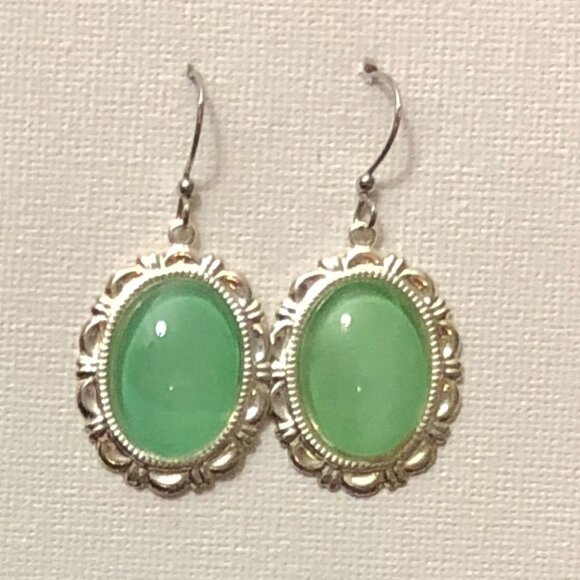 Mint green cabochon earrings NEW - Picture 1 of 1